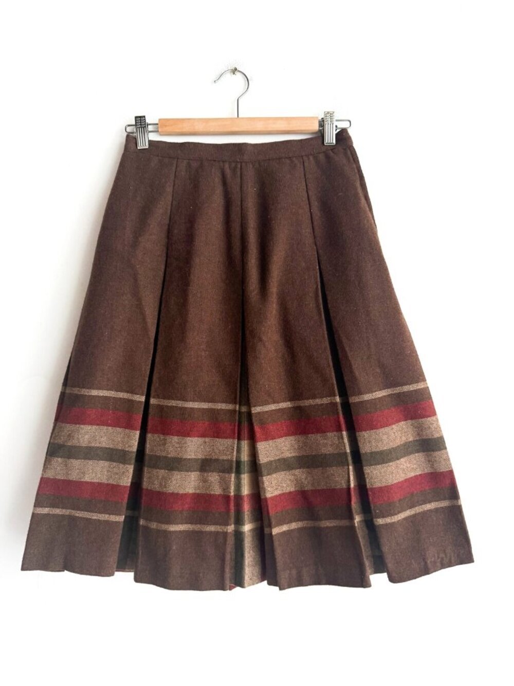 Mister Leonard Brown Tones Pleated Plaid Wool Midi Skirt S